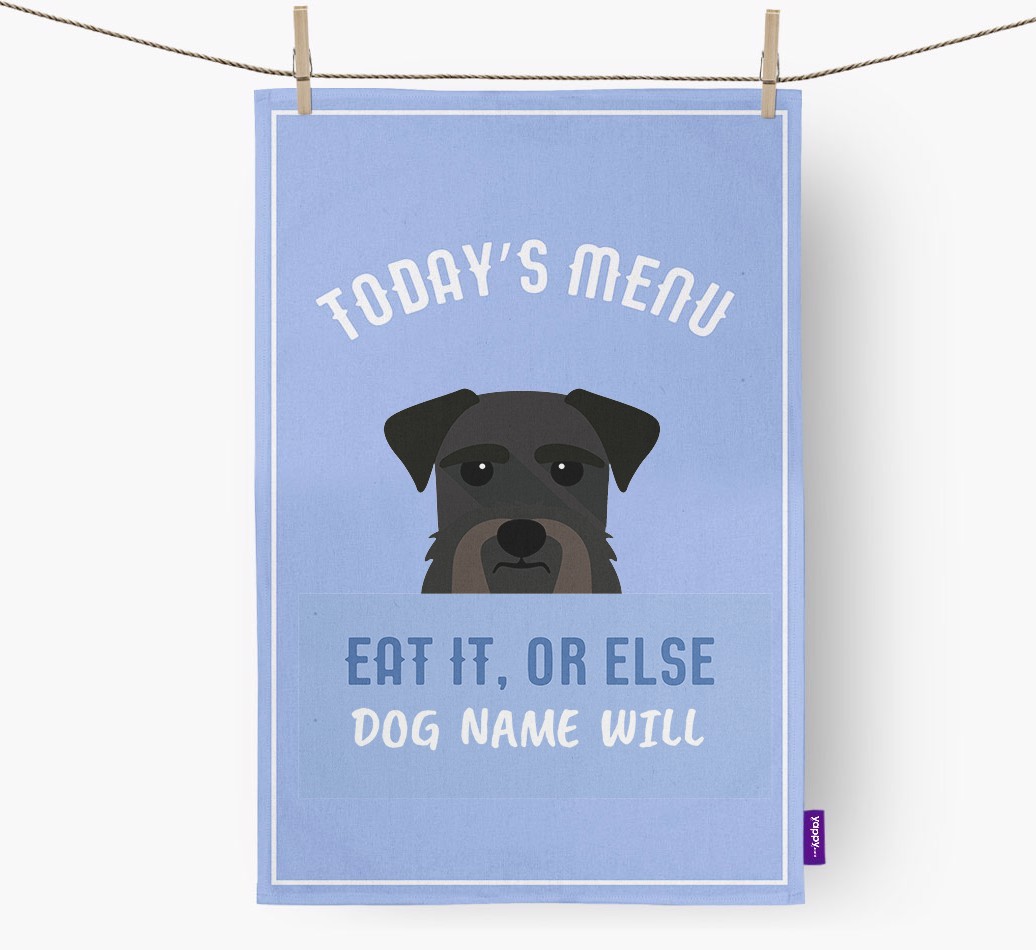 'Eat It, Or Else {dogsName} Will' - Personalised {breedFullName} Tea Towel
