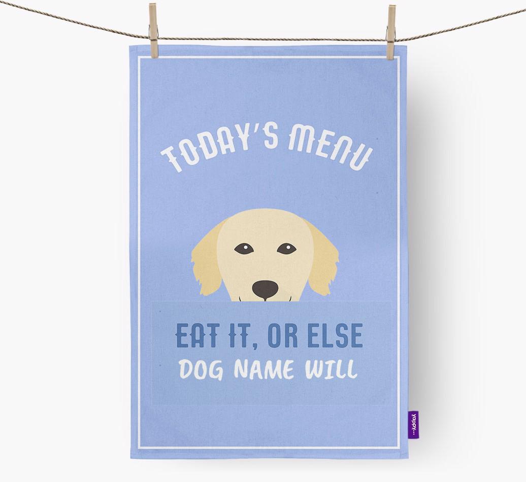 'Eat It, Or Else {dogsName} Will' - Personalized {breedFullName} Dish Towel