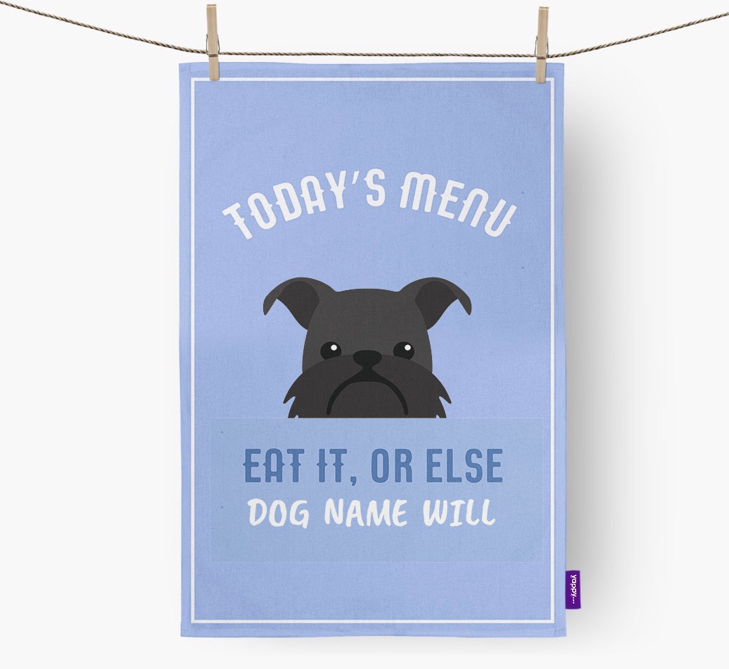 'Eat It, Or Else {dogsName} Will' - Personalised {breedFullName} Tea Towel