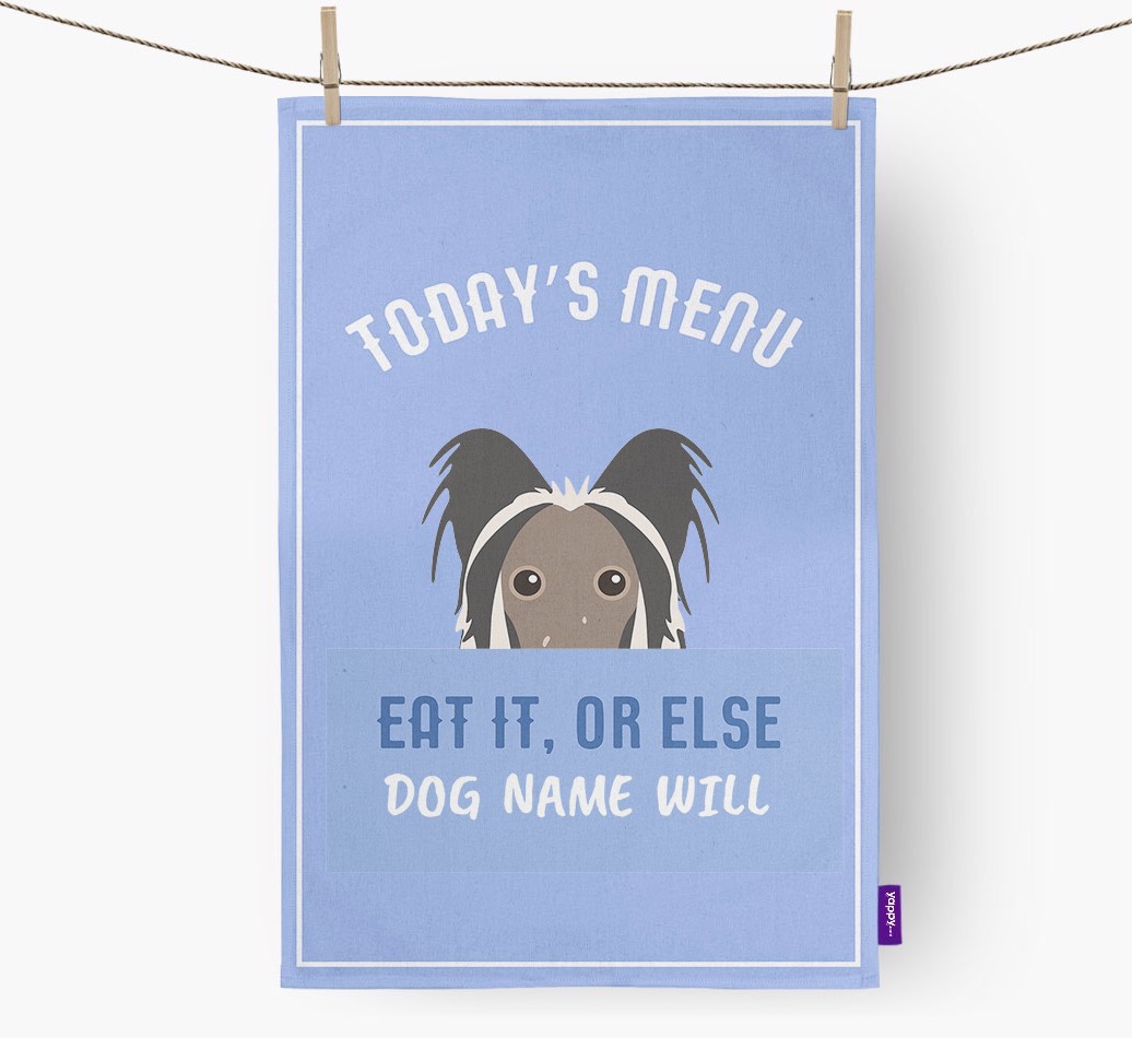 'Eat It, Or Else {dogsName} Will' - Personalised {breedFullName} Tea Towel