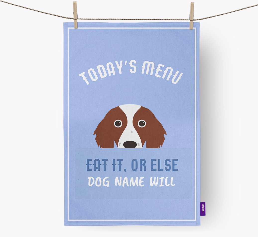 'Eat It, Or Else {dogsName} Will' - Personalised {breedFullName} Tea Towel
