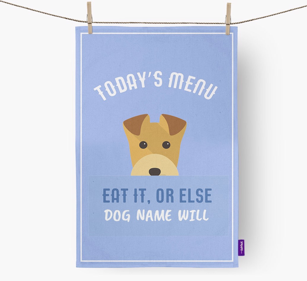 'Eat It, Or Else {dogsName} Will' - Personalized {breedFullName} Dish Towel