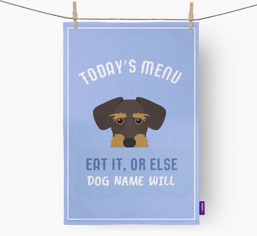 'Eat It, Or Else {dogsName} Will' - Personalized {breedFullName} Dish Towel