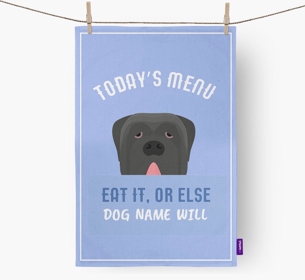 'Eat It, Or Else {dogsName} Will' - Personalized {breedFullName} Dish Towel