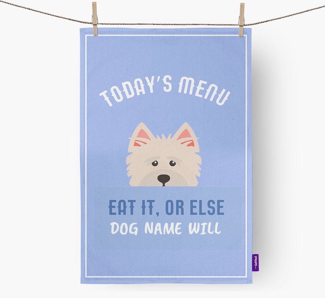 'Eat It, Or Else {dogsName} Will' - Personalized {breedFullName} Dish Towel