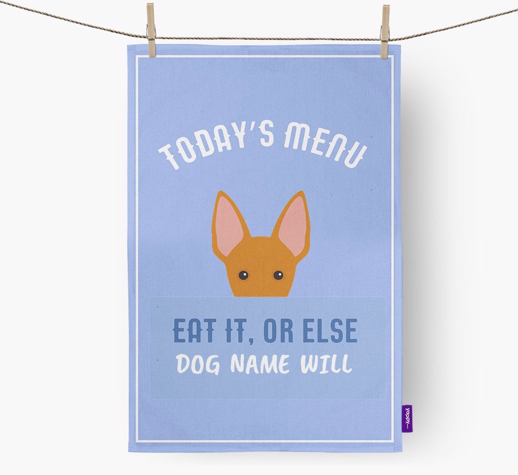 'Eat It, Or Else {dogsName} Will' - Personalized {breedFullName} Dish Towel