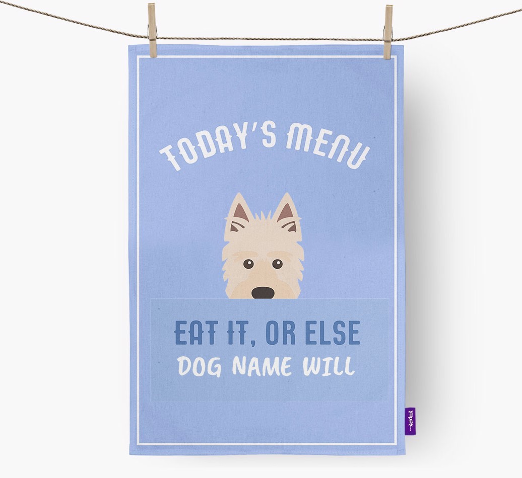 'Eat It, Or Else {dogsName} Will' - Personalized {breedFullName} Dish Towel