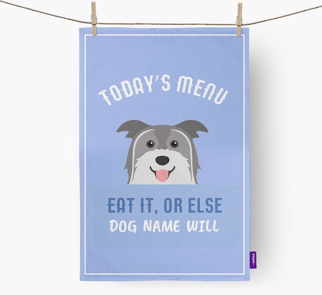 'Eat It, Or Else {dogsName} Will' - Personalized {breedFullName} Dish Towel