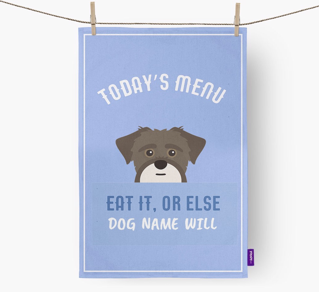 'Eat It, Or Else {dogsName} Will' - Personalized {breedFullName} Dish Towel