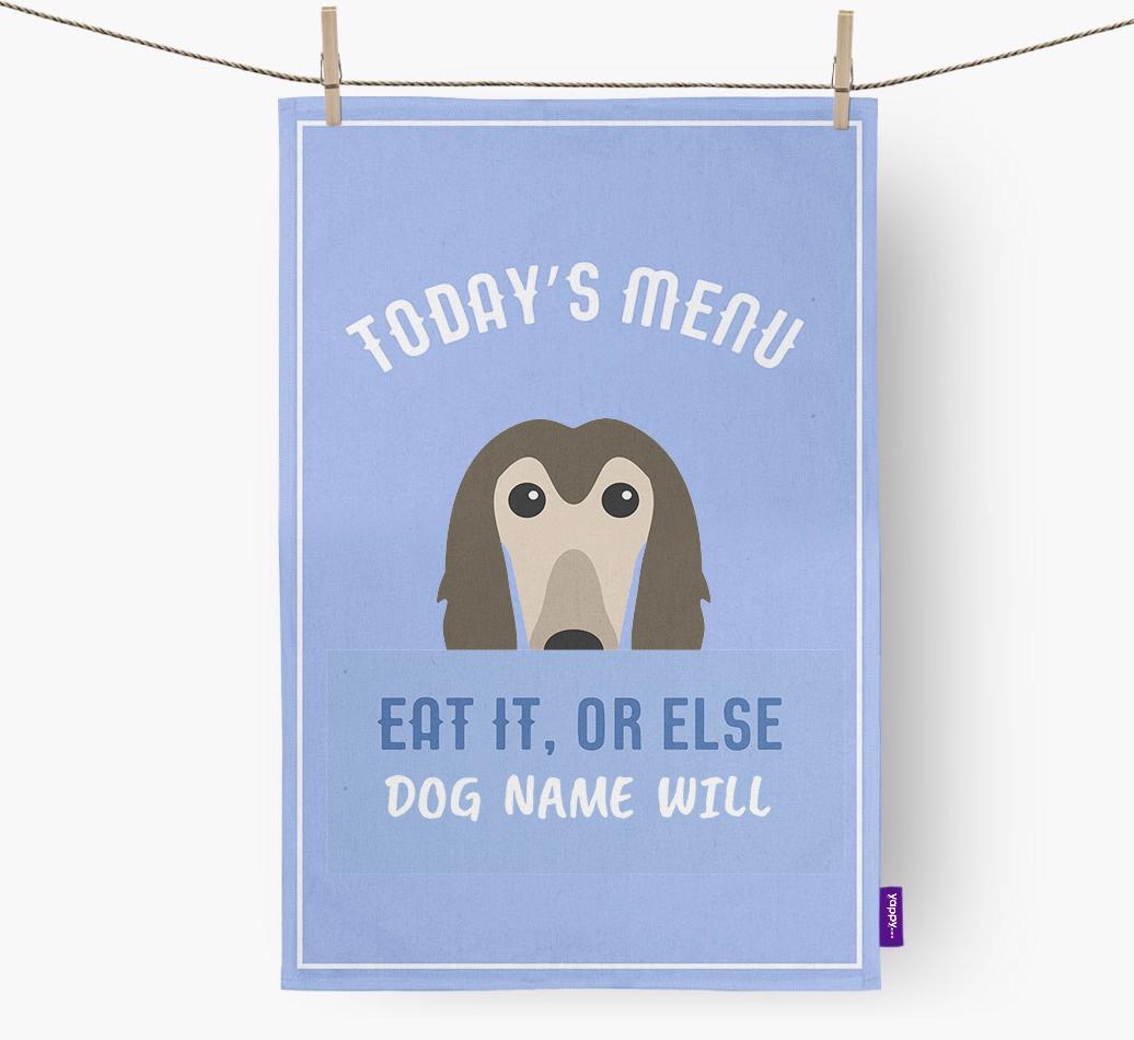 'Eat It, Or Else {dogsName} Will' - Personalized {breedFullName} Dish Towel