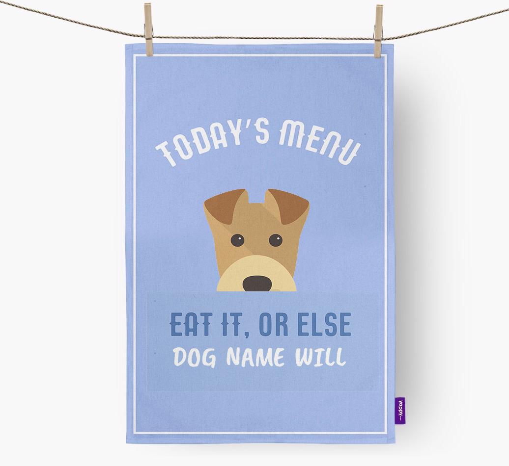 'Eat It, Or Else {dogsName} Will' - Personalized {breedFullName} Dish Towel