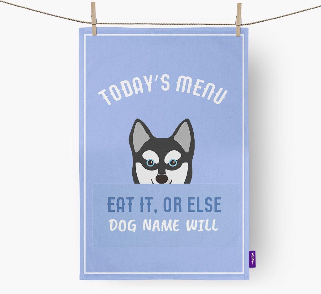 'Eat It, Or Else {dogsName} Will' - Personalized {breedFullName} Dish Towel