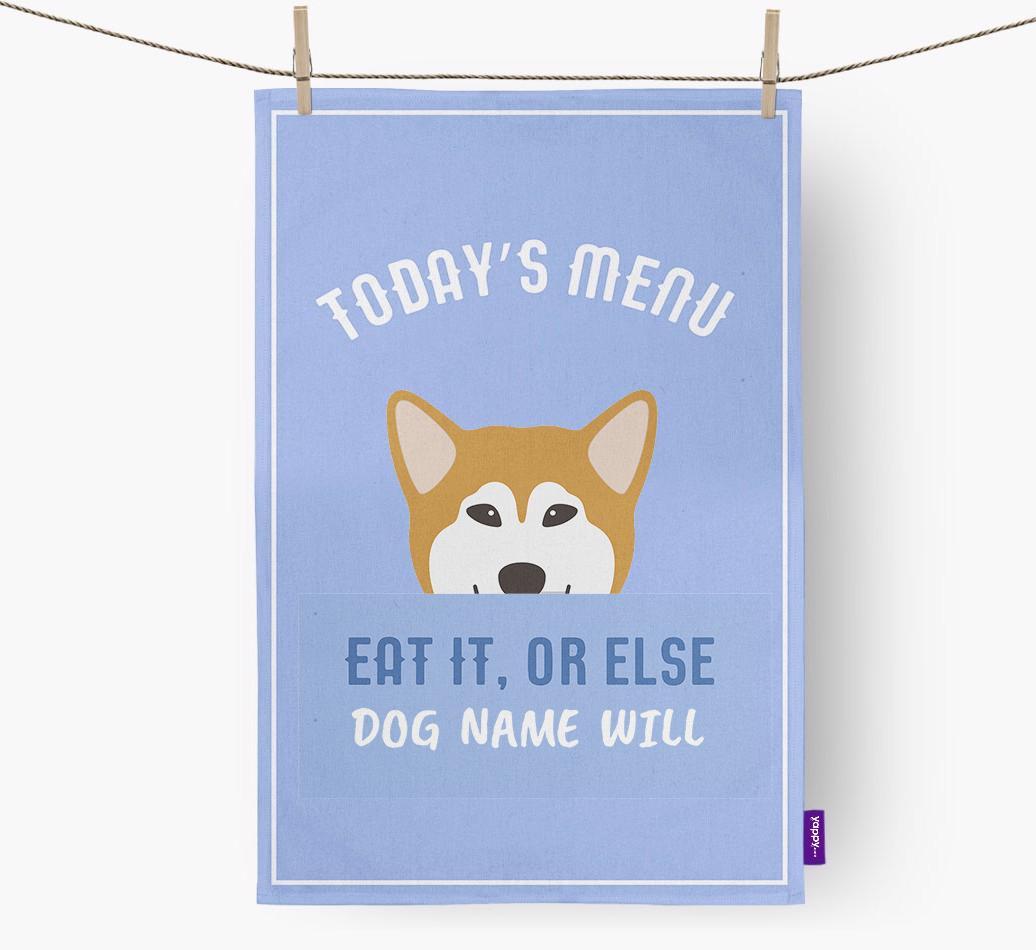 'Eat It, Or Else {dogsName} Will' - Personalized {breedFullName} Dish Towel