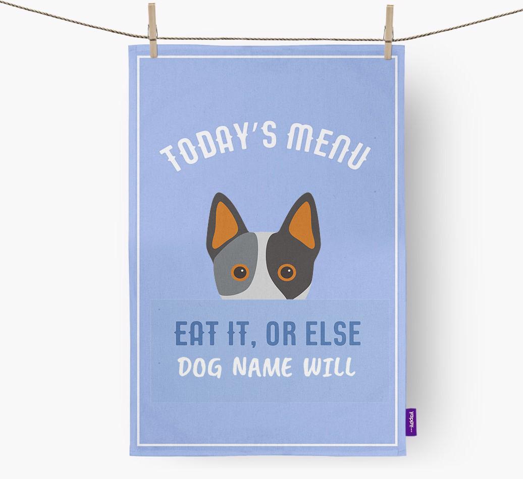 'Eat It, Or Else {dogsName} Will' - Personalized {breedFullName} Dish Towel