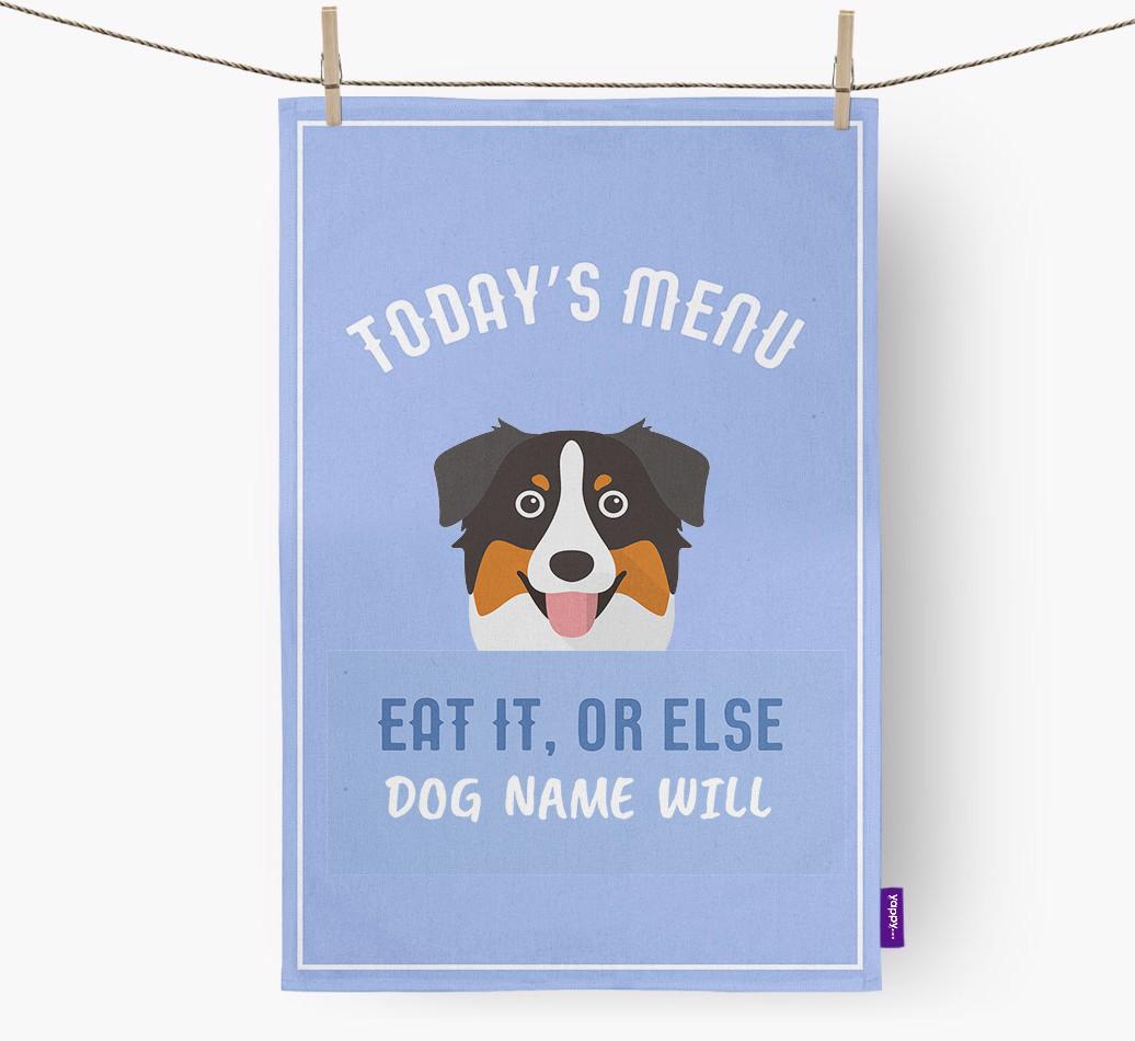'Eat It, Or Else {dogsName} Will' - Personalized {breedFullName} Dish Towel