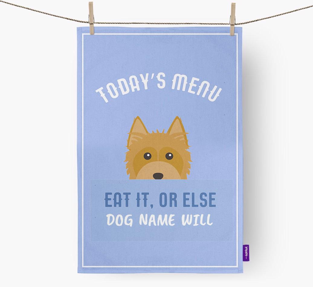 'Eat It, Or Else {dogsName} Will' - Personalized {breedFullName} Dish Towel
