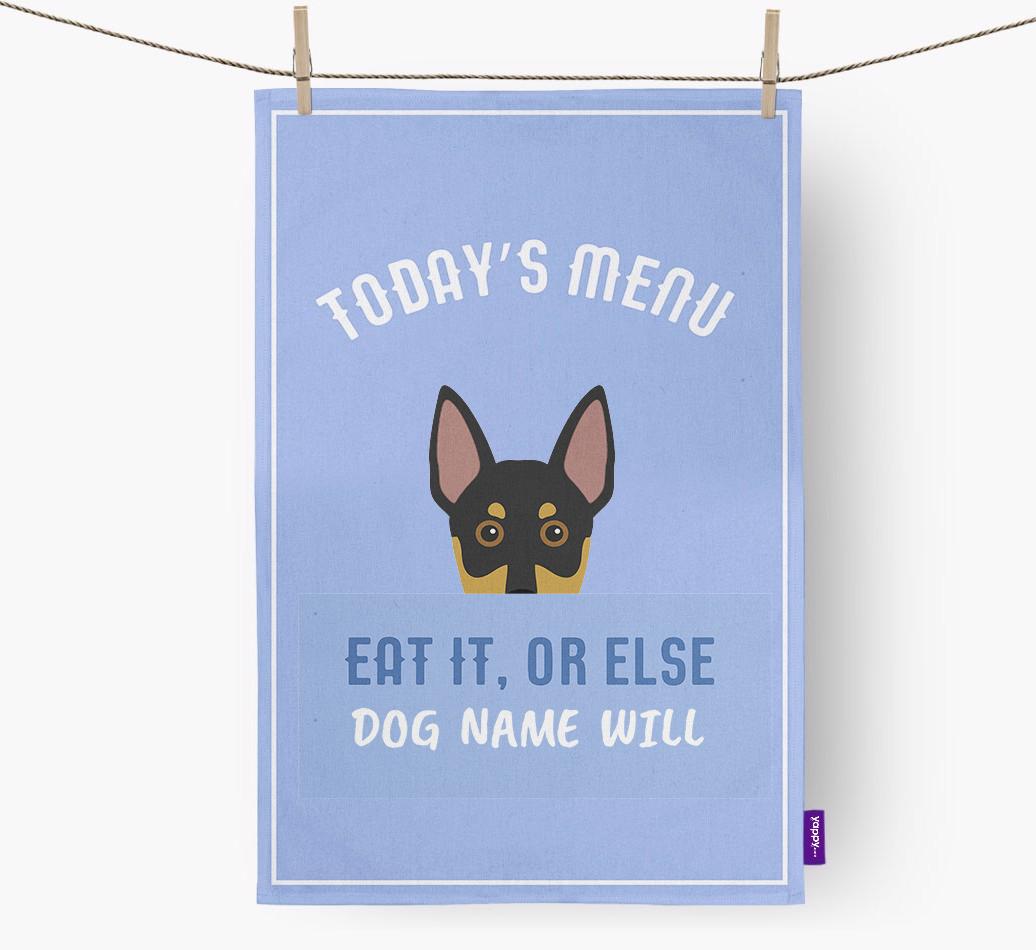 'Eat It, Or Else {dogsName} Will' - Personalized {breedFullName} Dish Towel
