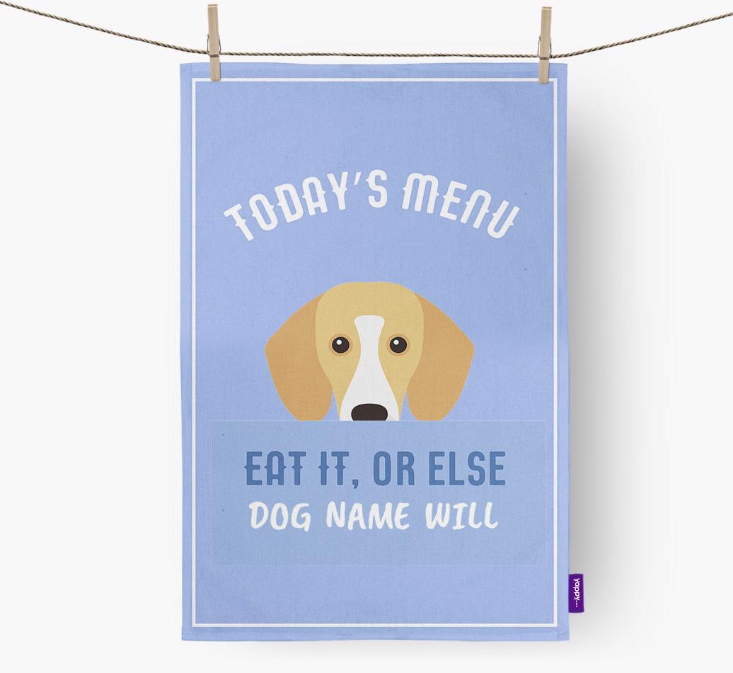 'Eat It, Or Else {dogsName} Will' - Personalized {breedFullName} Dish Towel