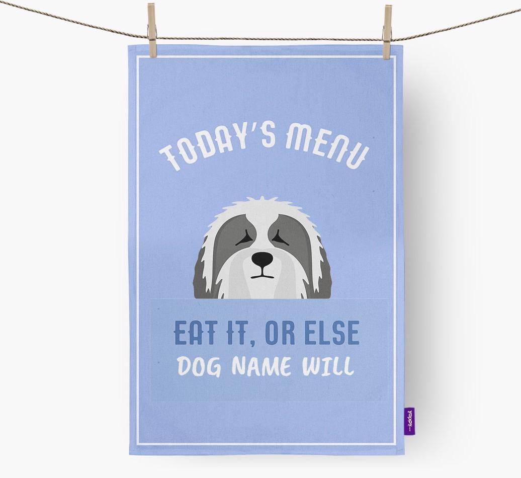 'Eat It, Or Else {dogsName} Will' - Personalized {breedFullName} Dish Towel