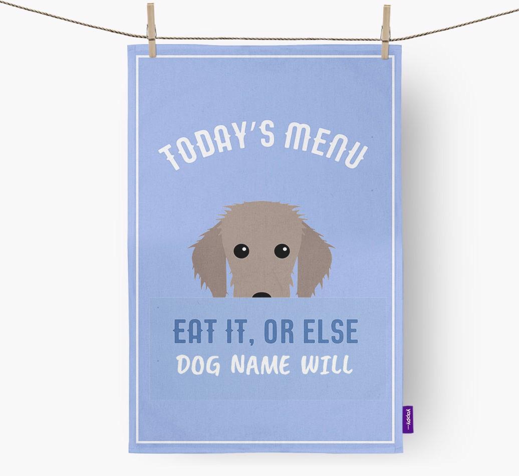'Eat It, Or Else {dogsName} Will' - Personalized {breedFullName} Dish Towel