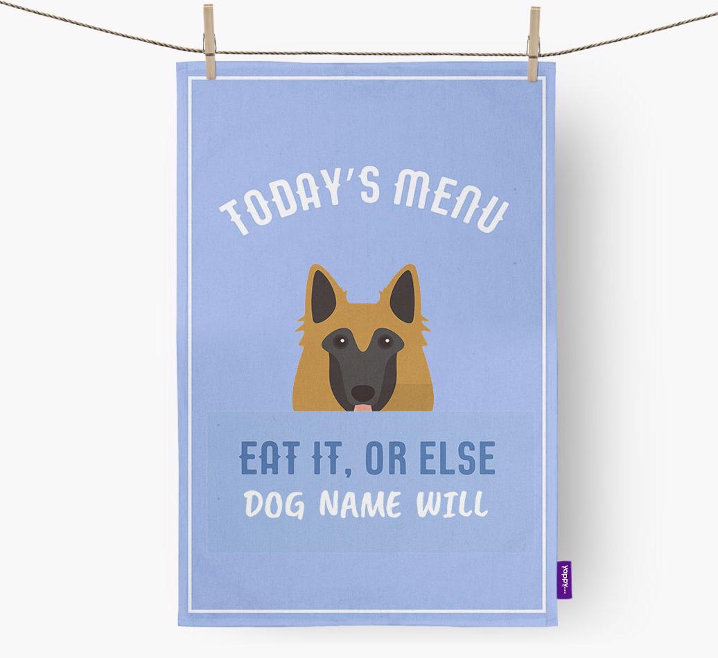 'Eat It, Or Else {dogsName} Will' - Personalized {breedFullName} Dish Towel