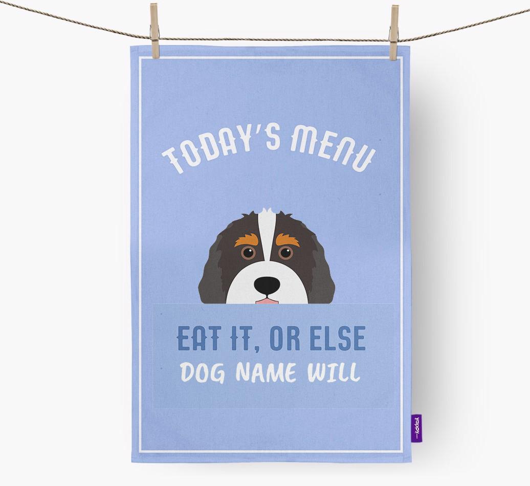 'Eat It, Or Else {dogsName} Will' - Personalized {breedFullName} Dish Towel