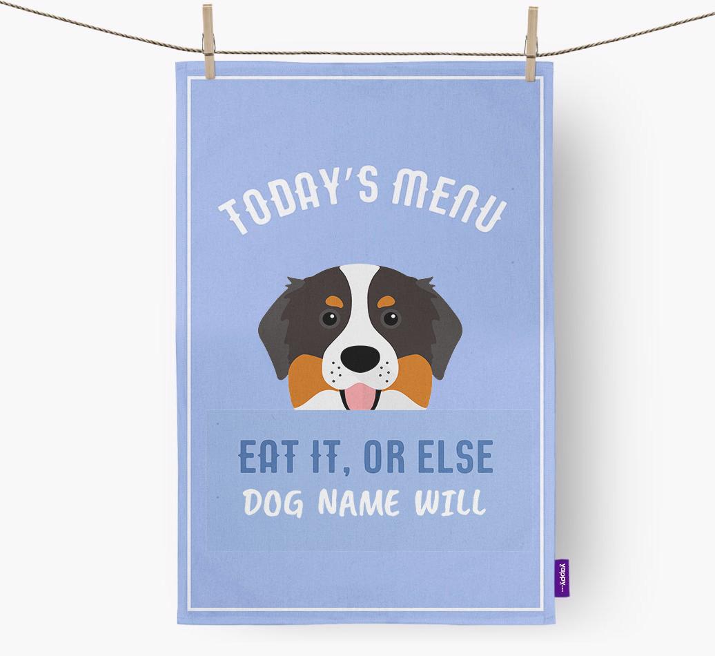 'Eat It, Or Else {dogsName} Will' - Personalized {breedFullName} Dish Towel