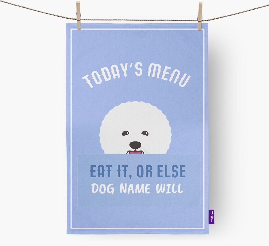 'Eat It, Or Else {dogsName} Will' - Personalized {breedFullName} Dish Towel