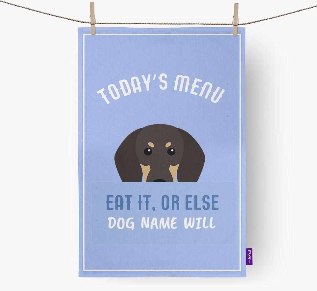 'Eat It, Or Else {dogsName} Will' - Personalized {breedFullName} Dish Towel