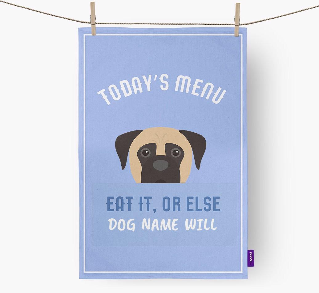 'Eat It, Or Else {dogsName} Will' - Personalized {breedFullName} Dish Towel