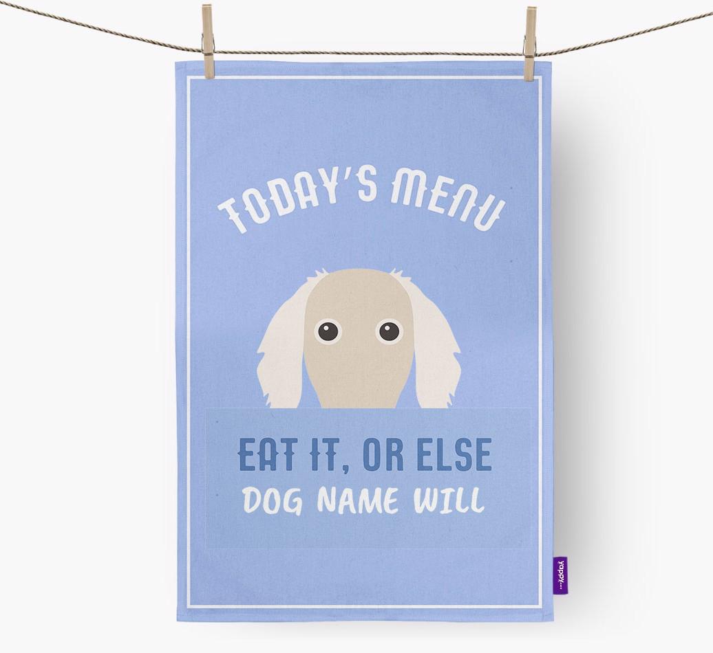 'Eat It, Or Else {dogsName} Will' - Personalized {breedFullName} Dish Towel