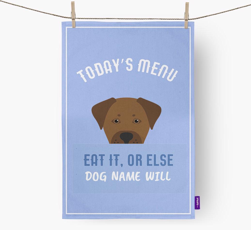 'Eat It, Or Else {dogsName} Will' - Personalized {breedFullName} Dish Towel