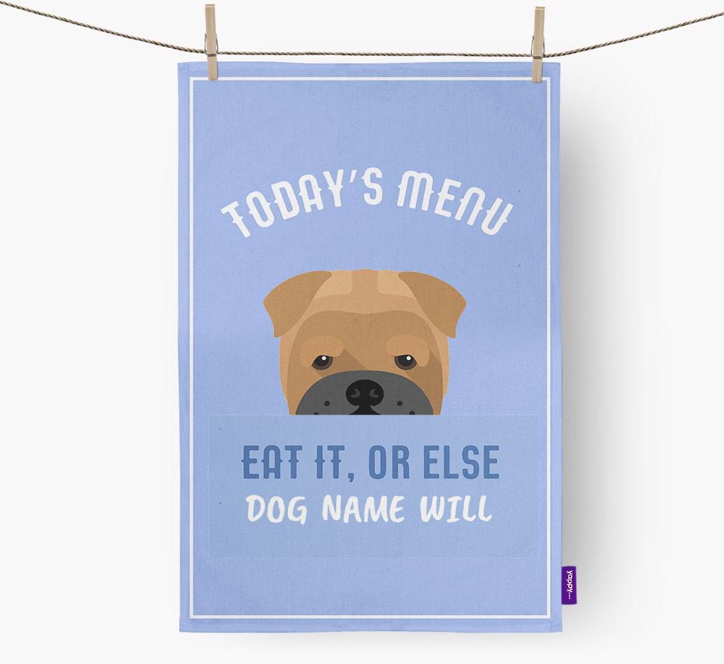 'Eat It, Or Else {dogsName} Will' - Personalized {breedFullName} Dish Towel