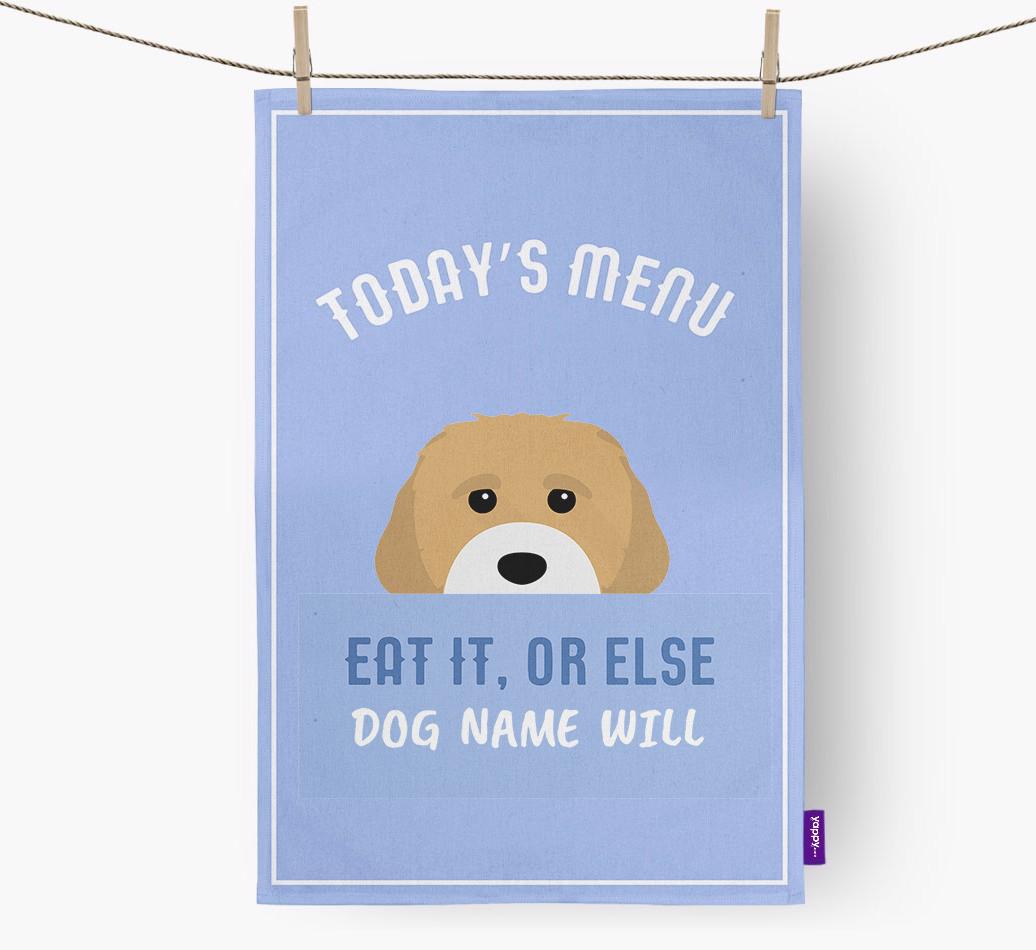 'Eat It, Or Else {dogsName} Will' - Personalized {breedFullName} Dish Towel