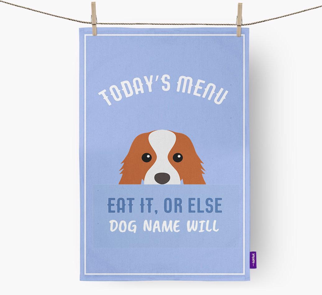 'Eat It, Or Else {dogsName} Will' - Personalized {breedFullName} Dish Towel