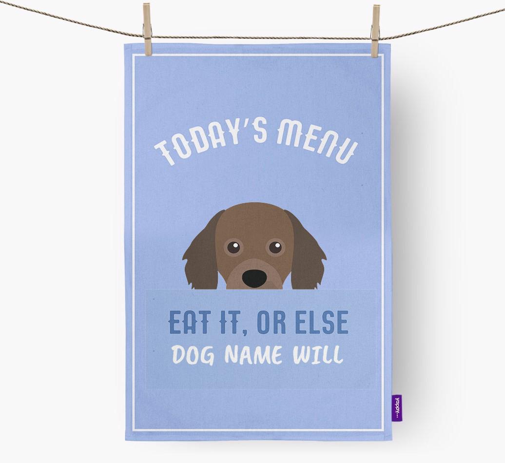 'Eat It, Or Else {dogsName} Will' - Personalized {breedFullName} Dish Towel