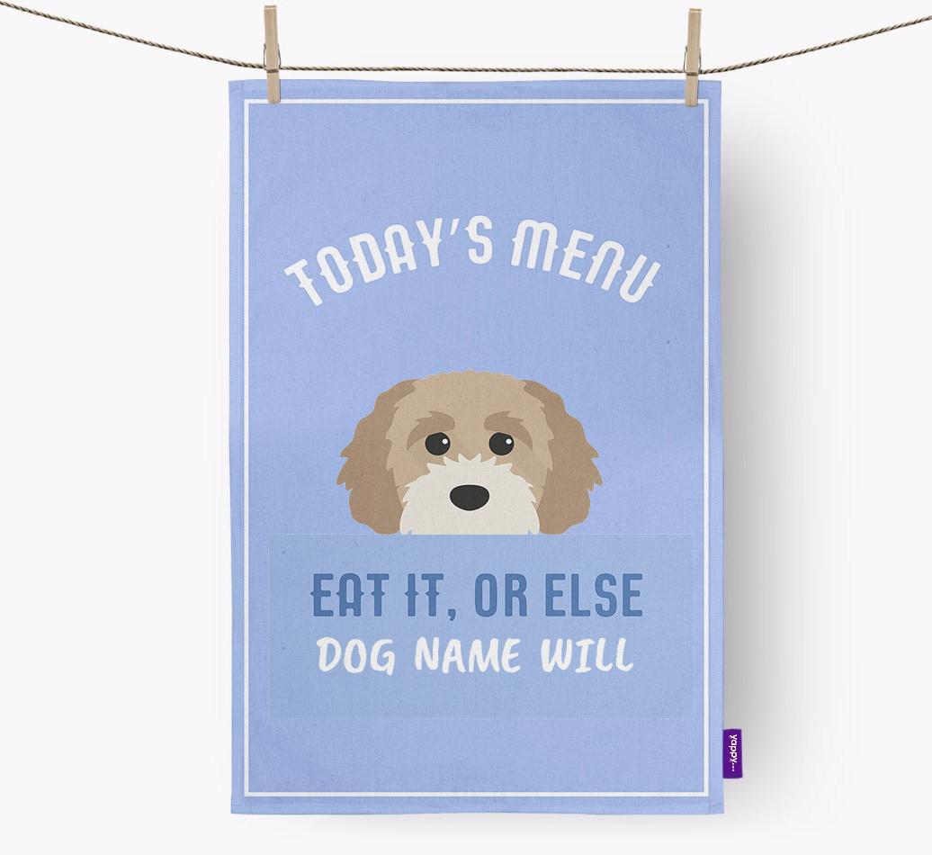 'Eat It, Or Else {dogsName} Will' - Personalized {breedFullName} Dish Towel