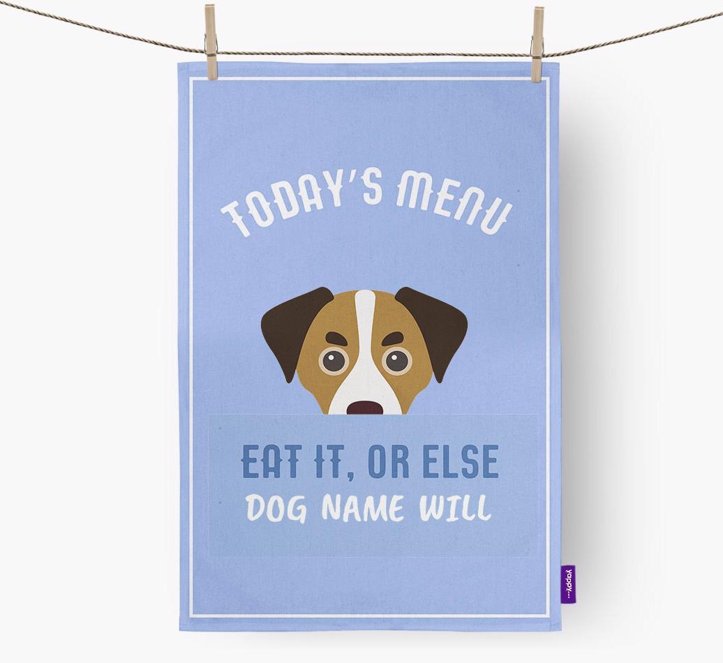 'Eat It, Or Else {dogsName} Will' - Personalized {breedFullName} Dish Towel