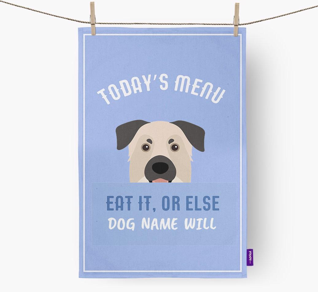 'Eat It, Or Else {dogsName} Will' - Personalized {breedFullName} Dish Towel