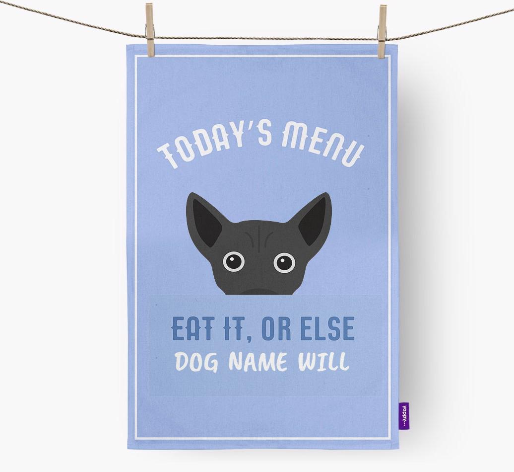 'Eat It, Or Else {dogsName} Will' - Personalized {breedFullName} Dish Towel