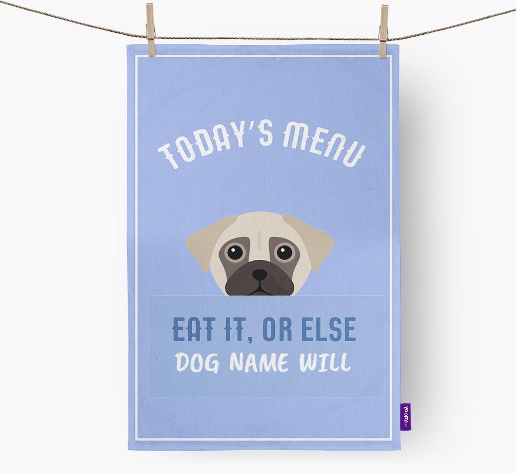 'Eat It, Or Else {dogsName} Will' - Personalized {breedFullName} Dish Towel