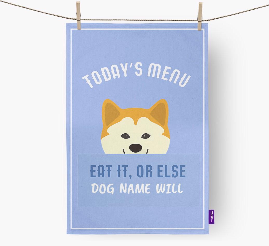'Eat It, Or Else {dogsName} Will' - Personalized {breedFullName} Dish Towel