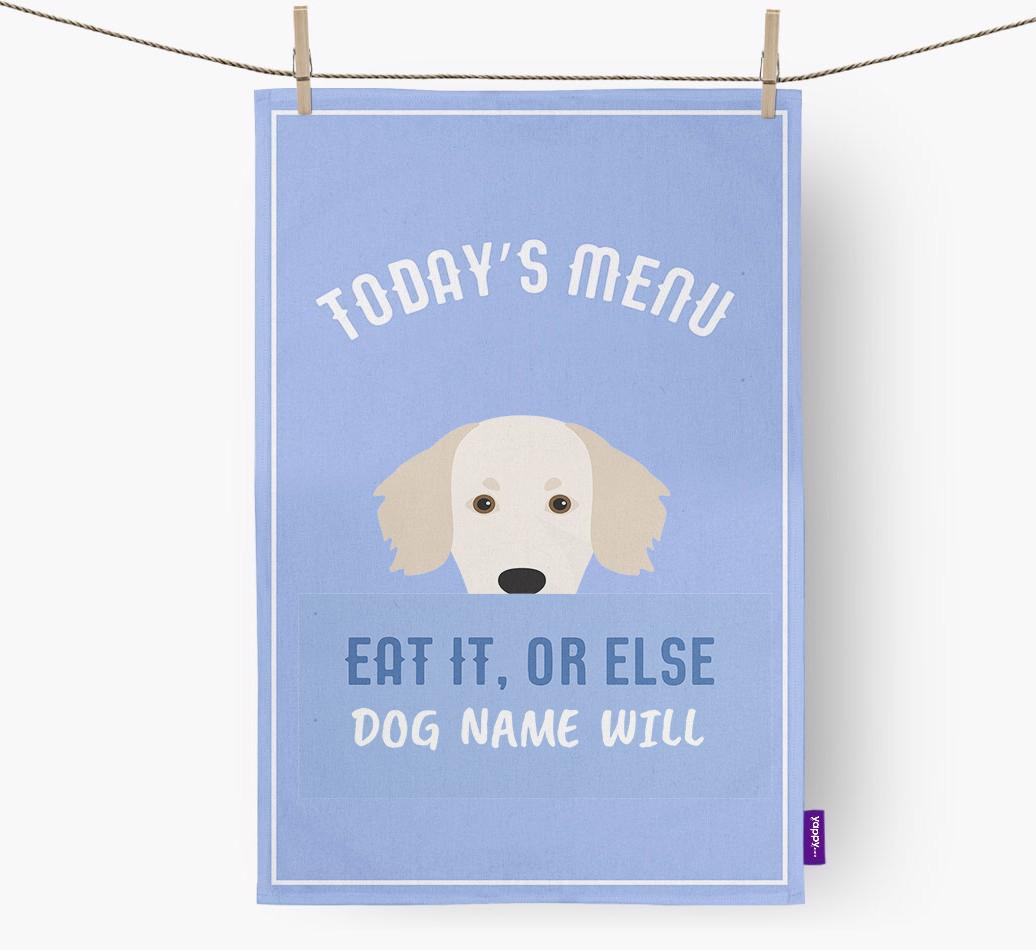 'Eat It, Or Else {dogsName} Will' - Personalized {breedFullName} Dish Towel
