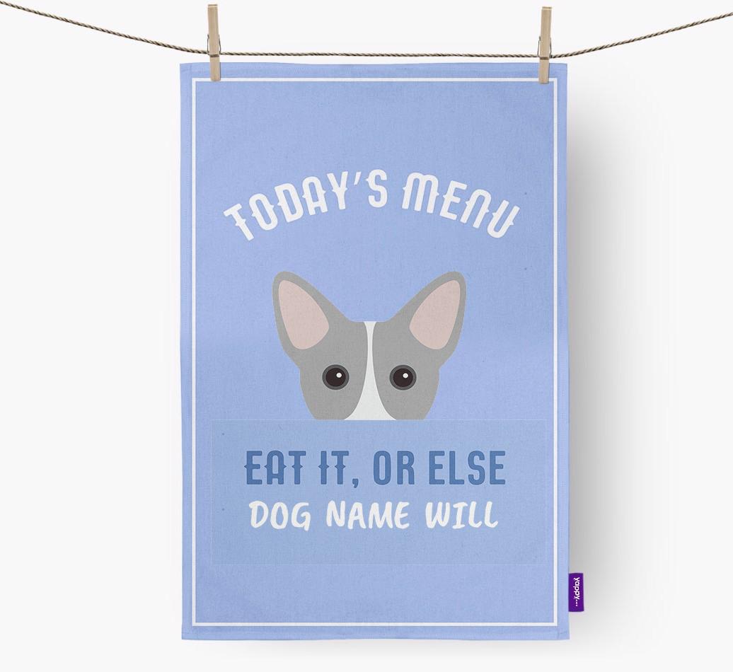 'Eat It, Or Else {dogsName} Will' - Personalized {breedFullName} Dish Towel