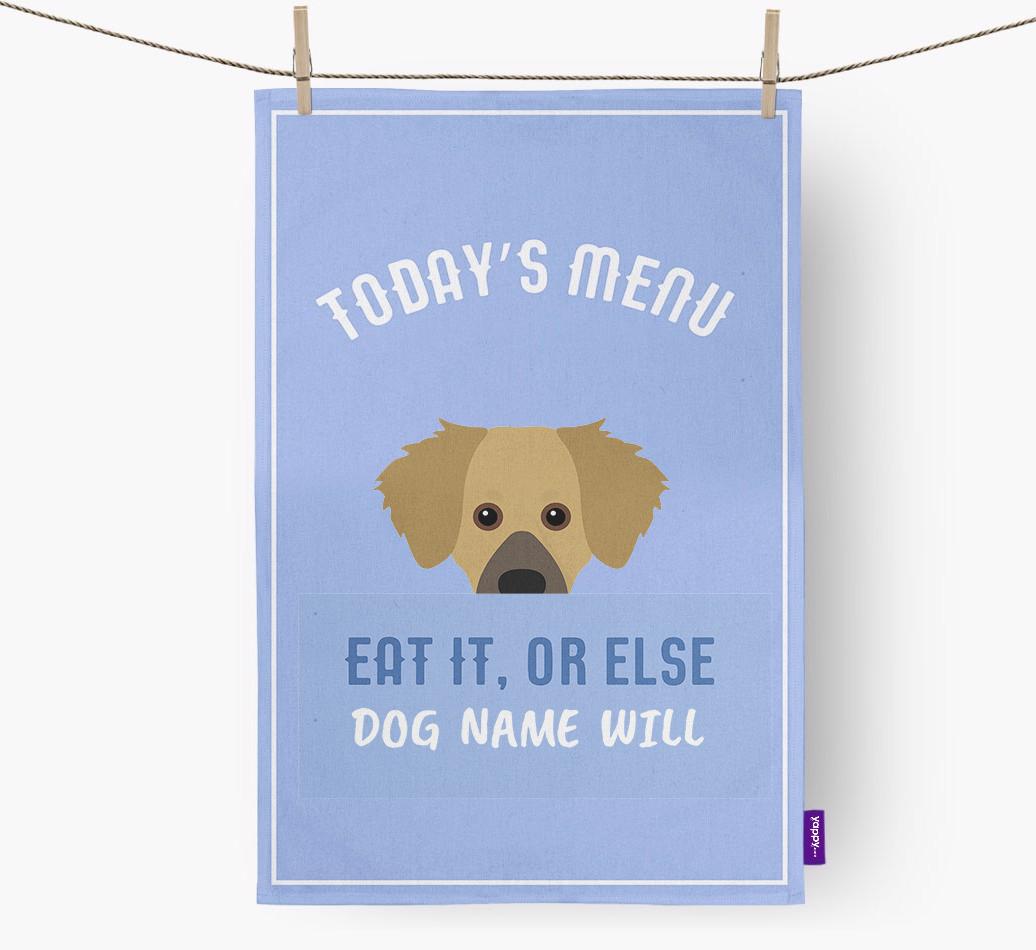 'Eat It, Or Else {dogsName} Will' - Personalized {breedFullName} Dish Towel