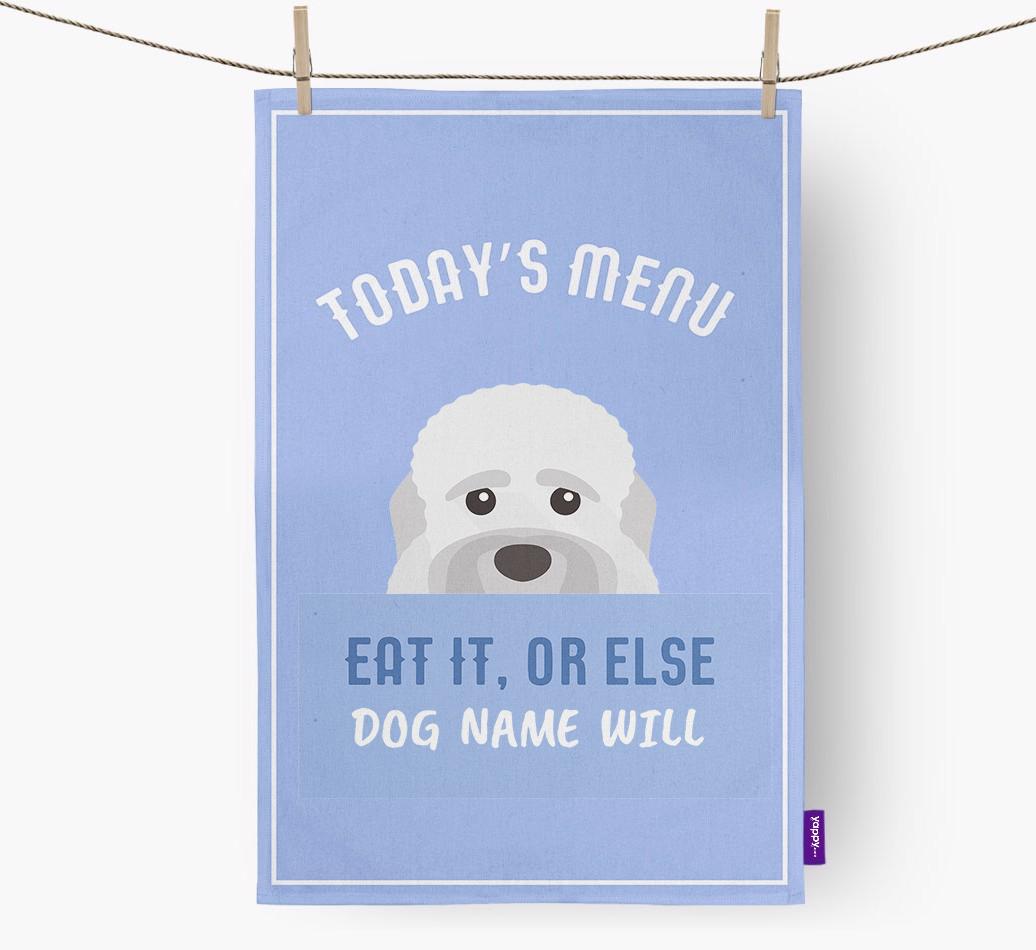 'Eat It, Or Else {dogsName} Will' - Personalized {breedFullName} Dish Towel