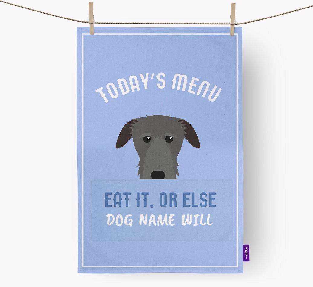 'Eat It, Or Else {dogsName} Will' - Personalized {breedFullName} Dish Towel