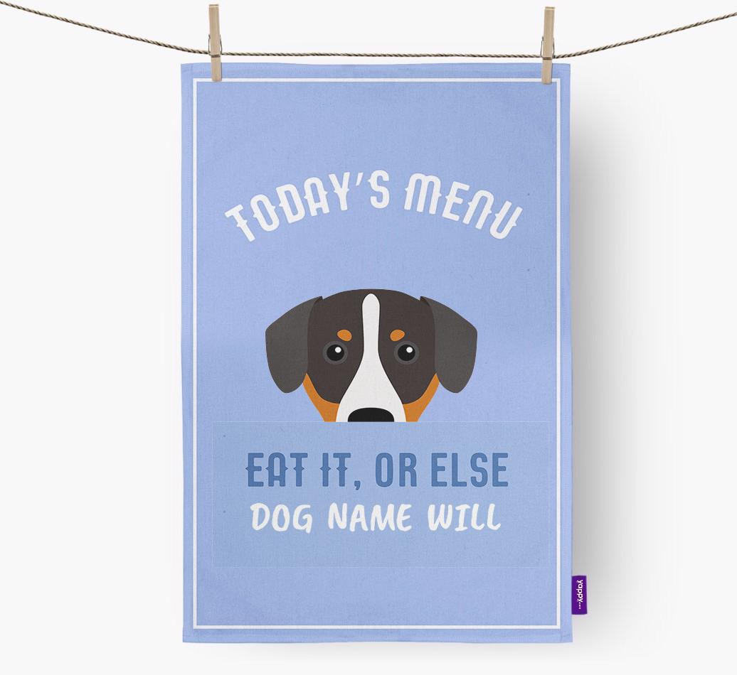 'Eat It, Or Else {dogsName} Will' - Personalized {breedFullName} Dish Towel