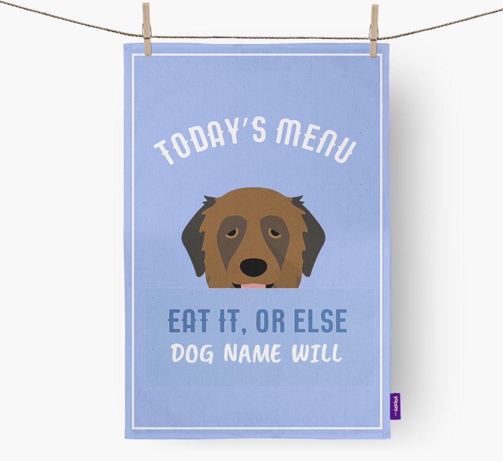 'Eat It, Or Else {dogsName} Will' - Personalized {breedFullName} Dish Towel