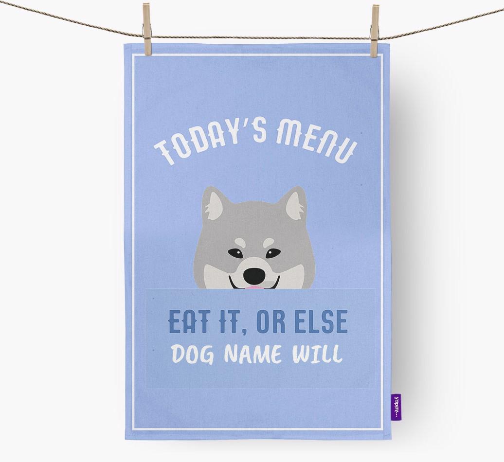 'Eat It, Or Else {dogsName} Will' - Personalized {breedFullName} Dish Towel